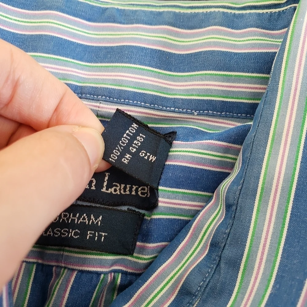 Polo Ralph Lauren Curham Classic Fit Button Front Long Sleeve Striped Size 16 L
